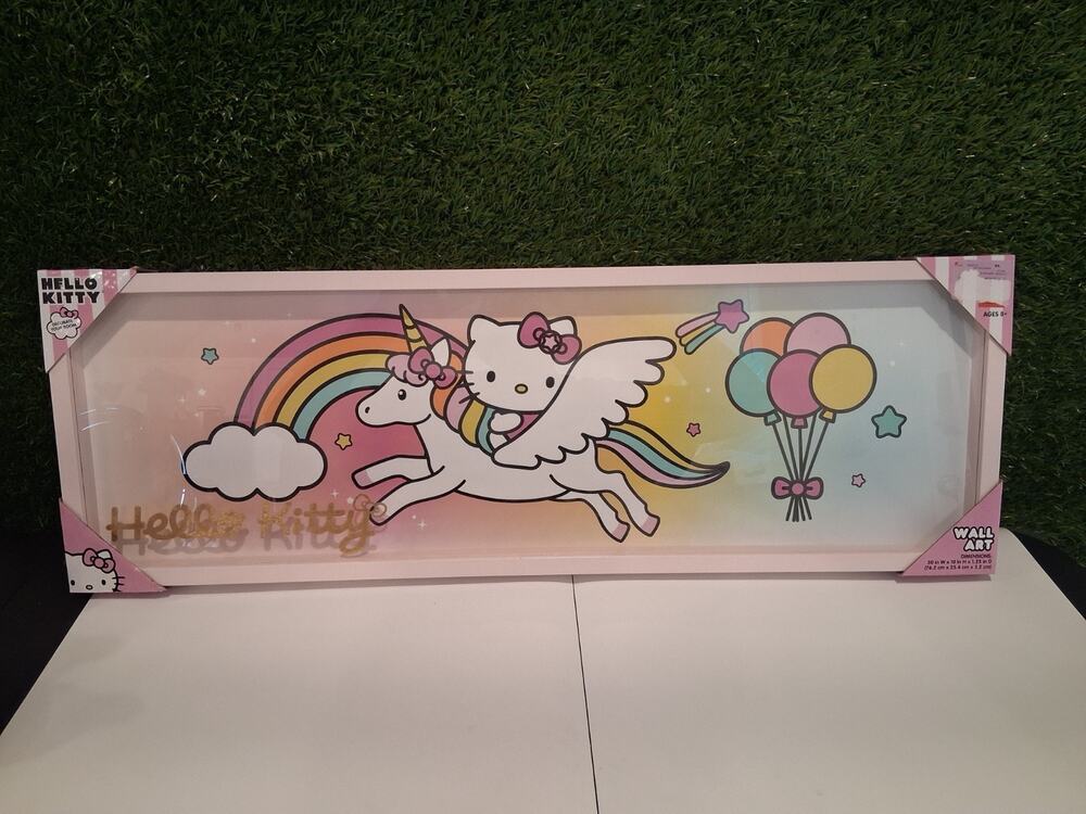 Sanrio Hello Kitty Riding Unicorn Rainbow Balloons 3D Shadow Box Wall Art 30x10